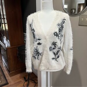 Sleeping on Snow fuzzy beaded cardigan- medium